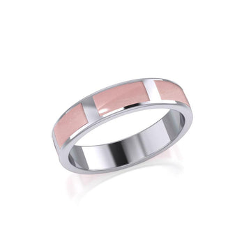 Modern Rectangle Band Inlaid Silver Ring TRI367 - Jewelry